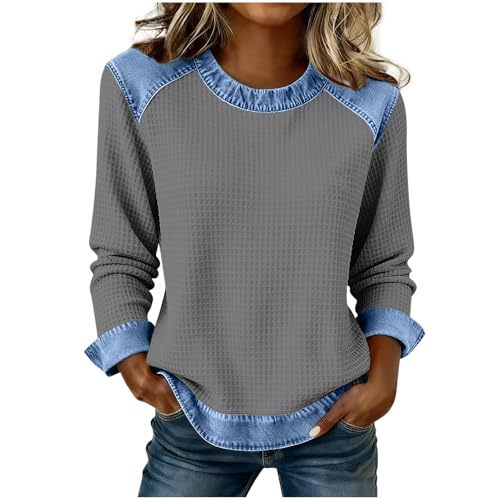 Women's Solid Print Crewneck Sweatshirt Casual Long Sleeve