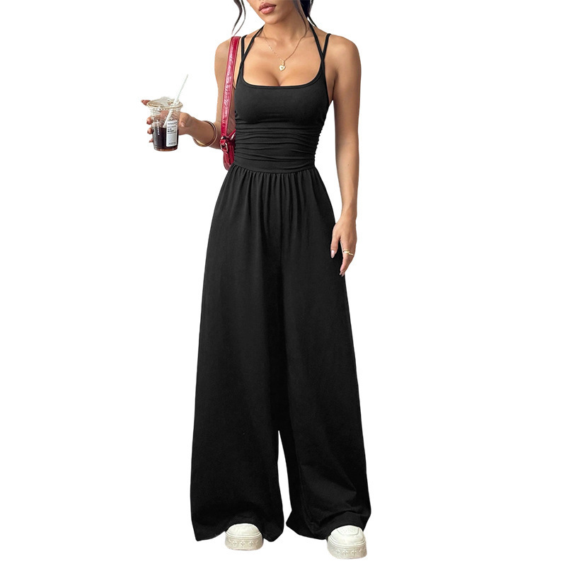 Women's Sleeveless Cami Jumpsuit Wide-Leg Loose Fit Backless