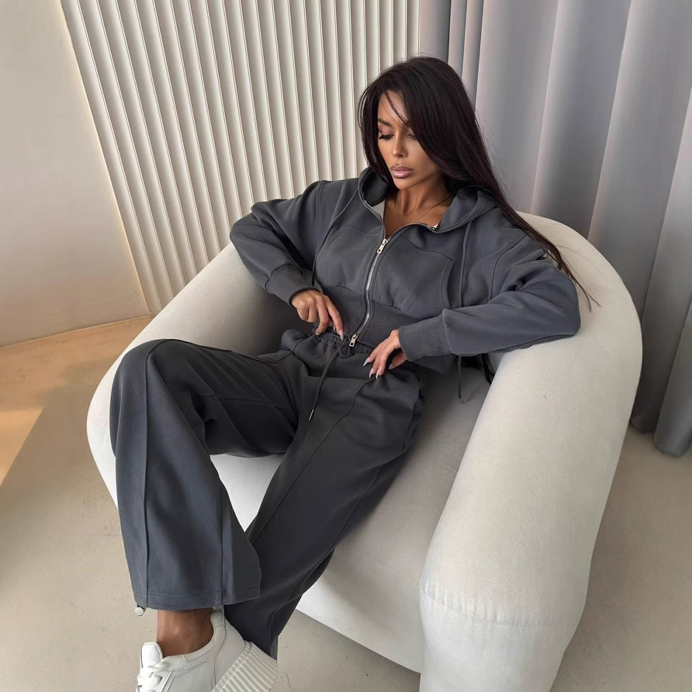 Women's Cotton Blend Zip-Up Hoodie and Drawstring Pants Set