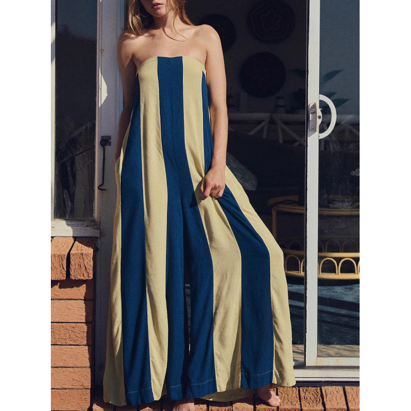Striped Tube Top and Wide-Leg Pants Set