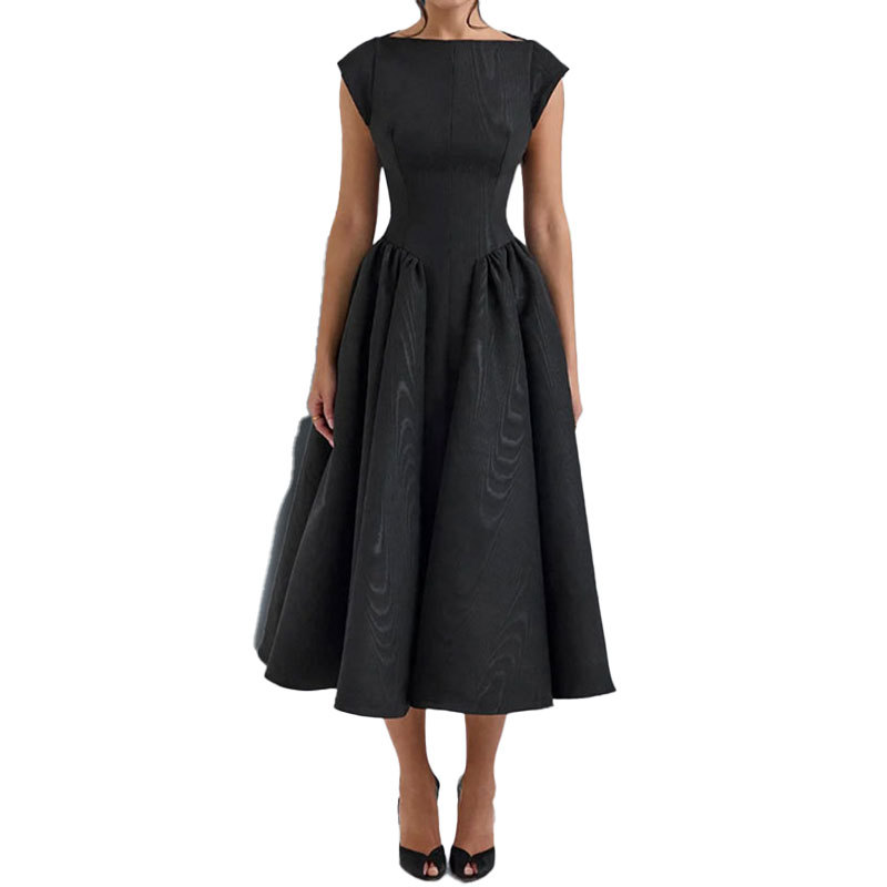 French Style Midi Dress for Women Summer Sleeveless High Waist