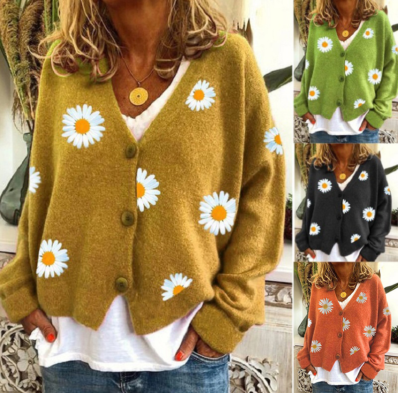 Women's Button-Front Floral Embroidered Knit Cardigan Sweater