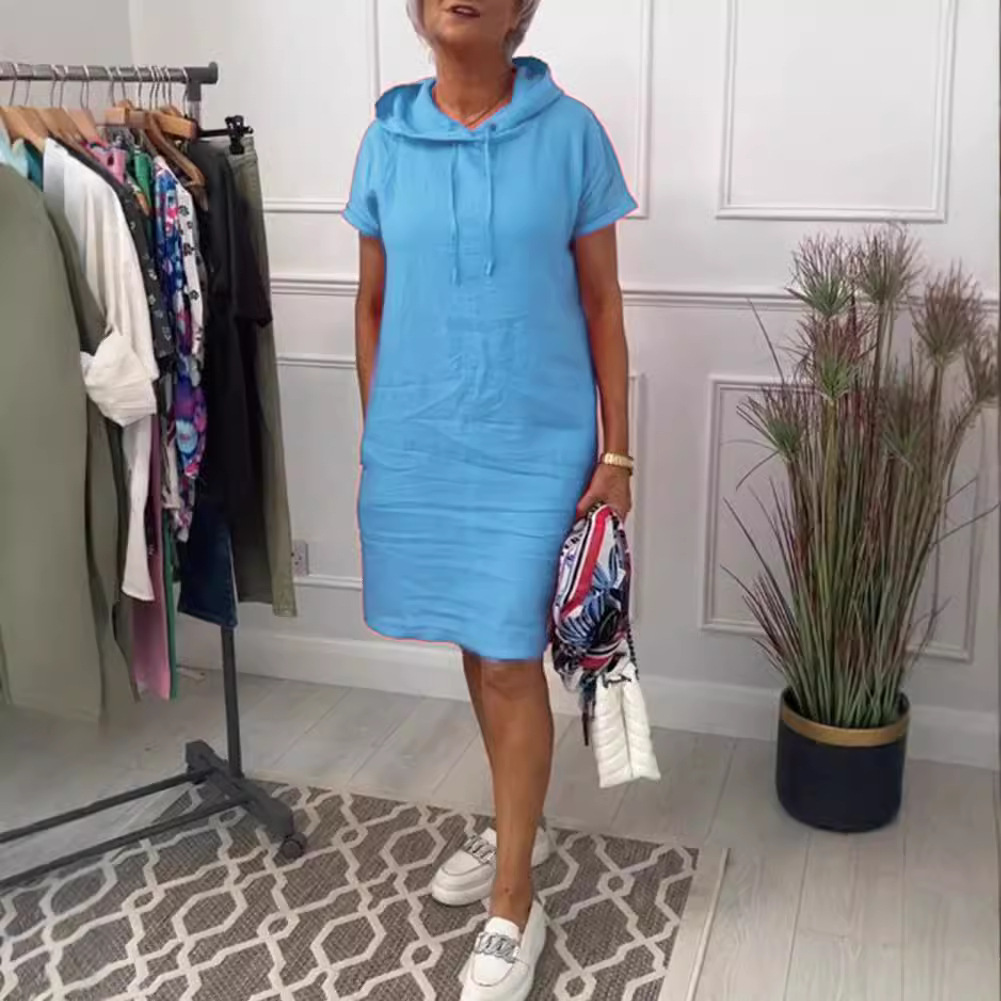 Women's Casual Solid Short Sleeve Hooded Pocket Dress