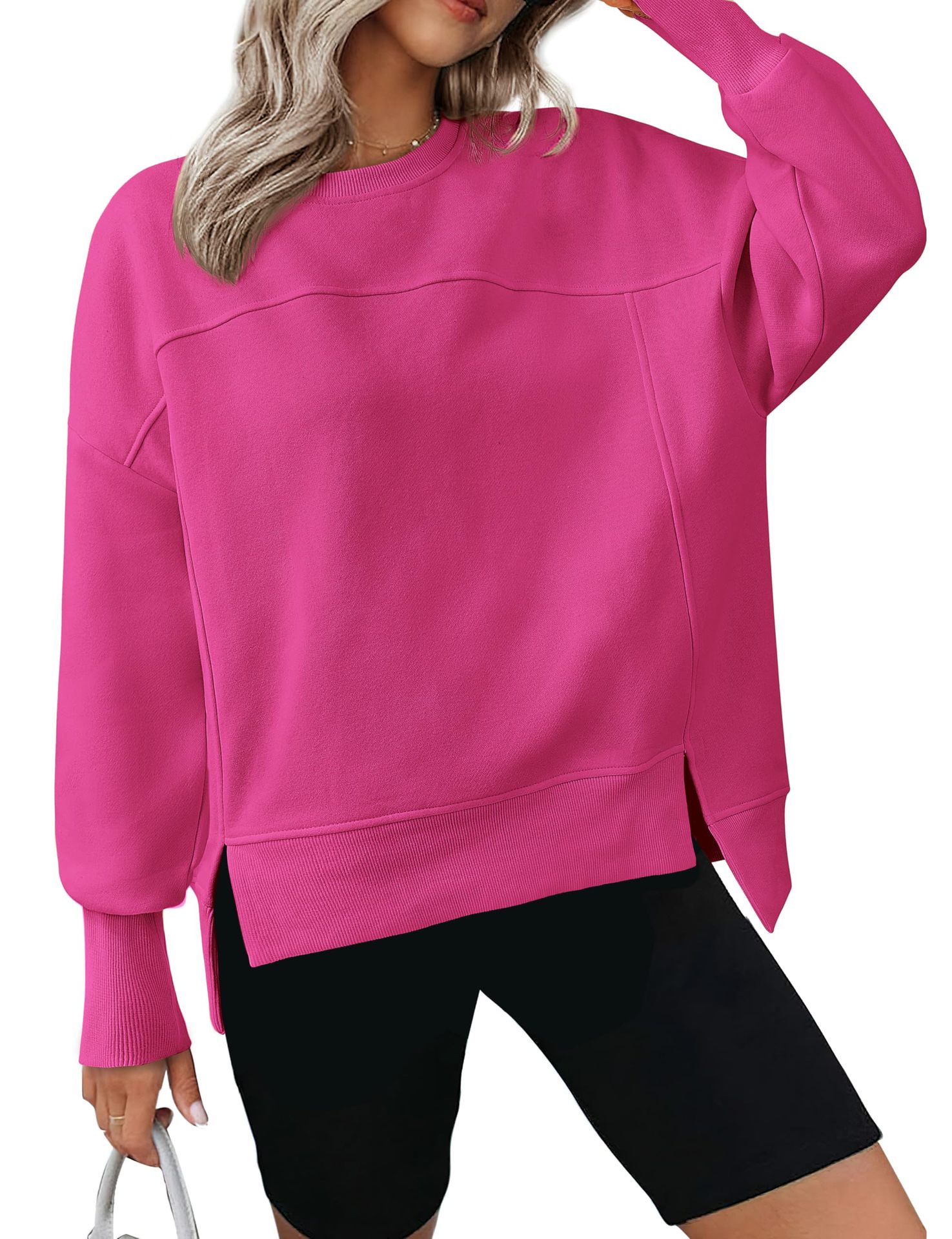 Women's Crewneck Long-Sleeve Split Loose Casual Pullover Sweatshirt