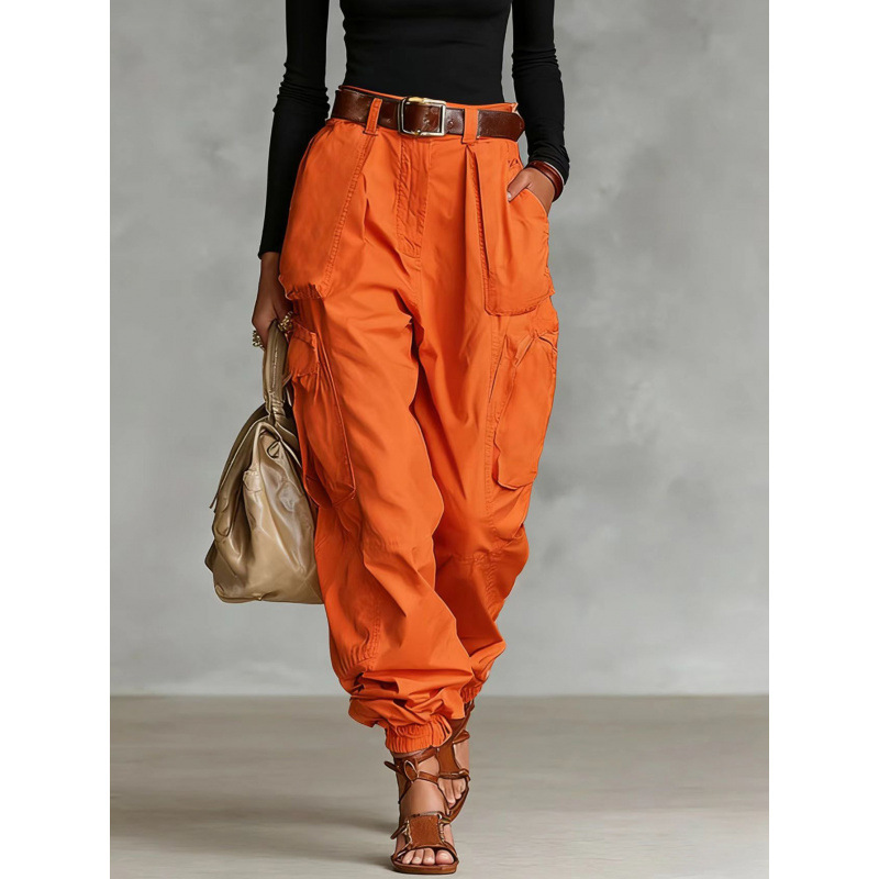 High-Waisted Wide-Leg Cargo Pants for Women, Loose Streetwear, Non-Stretch