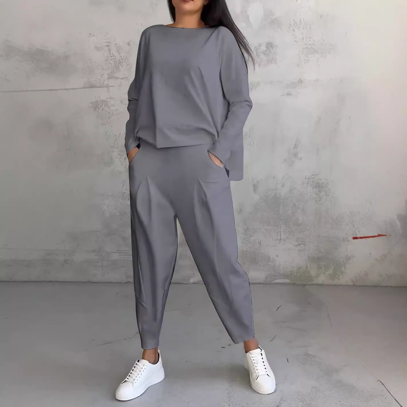 Solid Color Loose Top and Jogger Pants Two-Piece Set