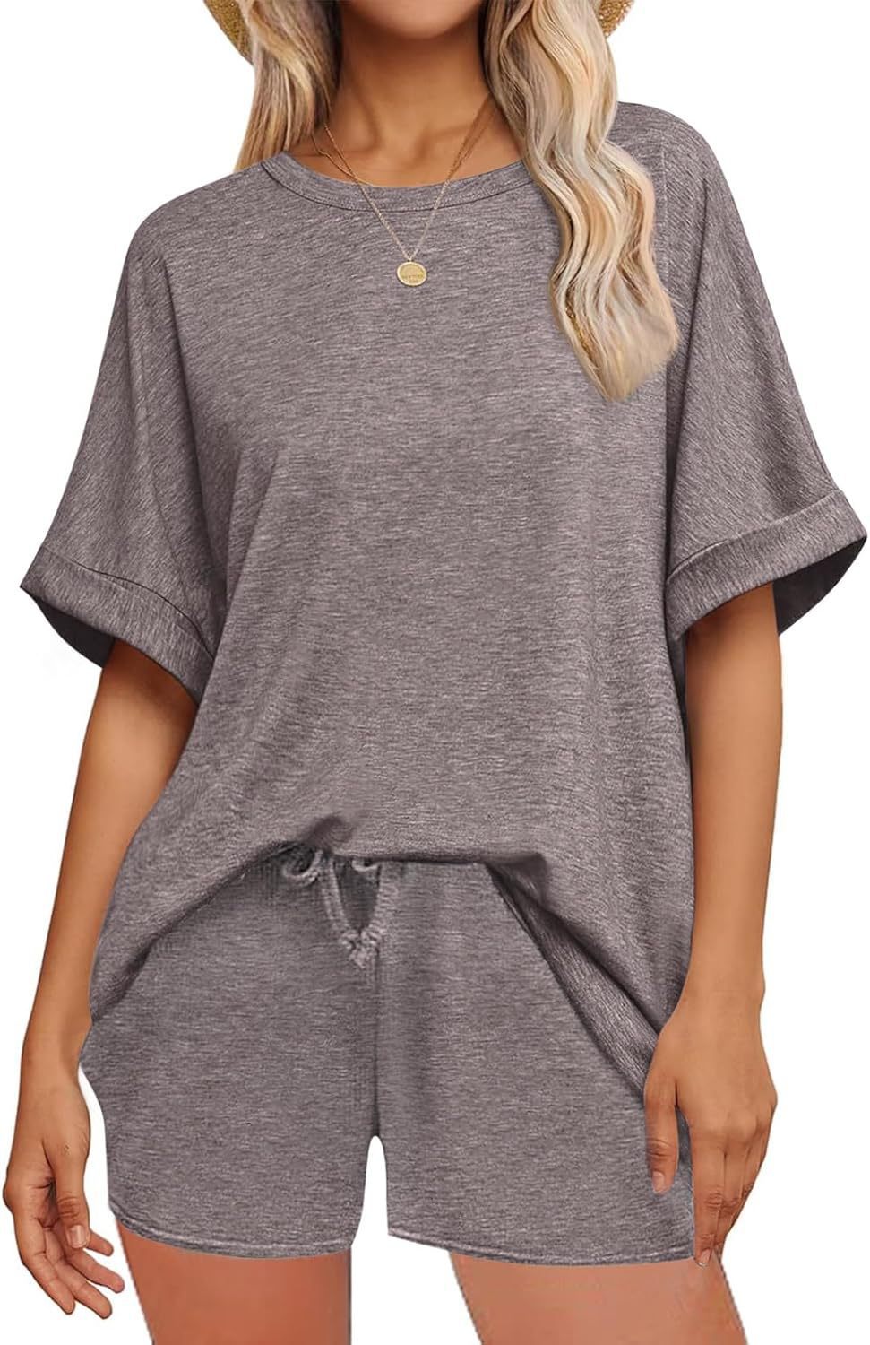 Women's Batwing Sleeve T-Shirt and Drawstring Shorts Set