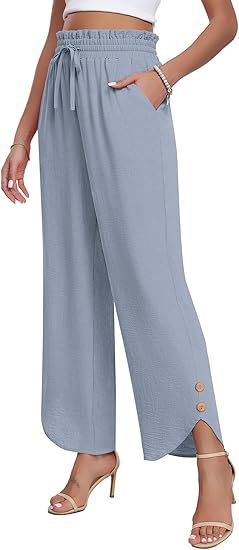 Women's High-Waist Wide-Leg Pants with Adjustable Drawstring