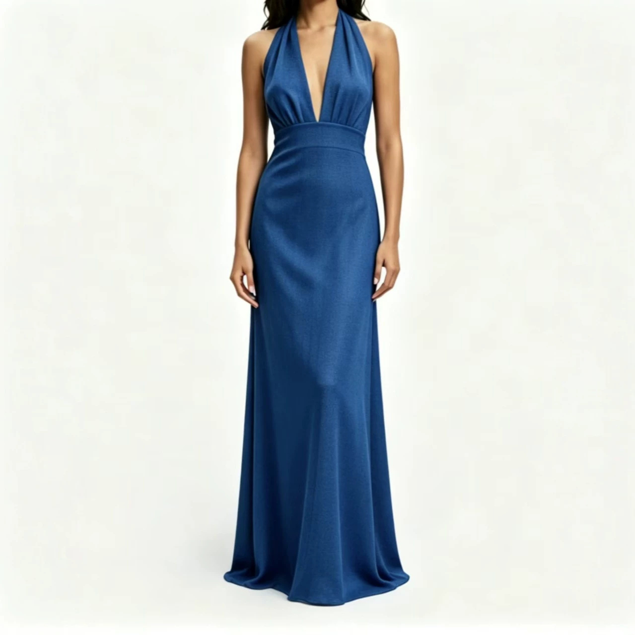 Elegant Solid V-Neck Halter Bodycon Maxi Dress