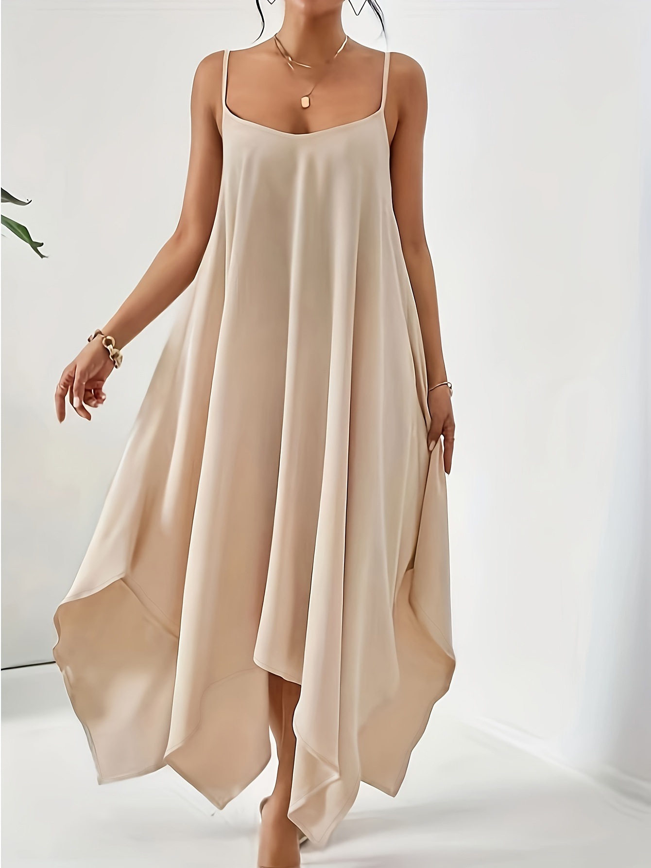 Women's Summer Sleeveless Open Back Irregular Hem Loose Midi Dress