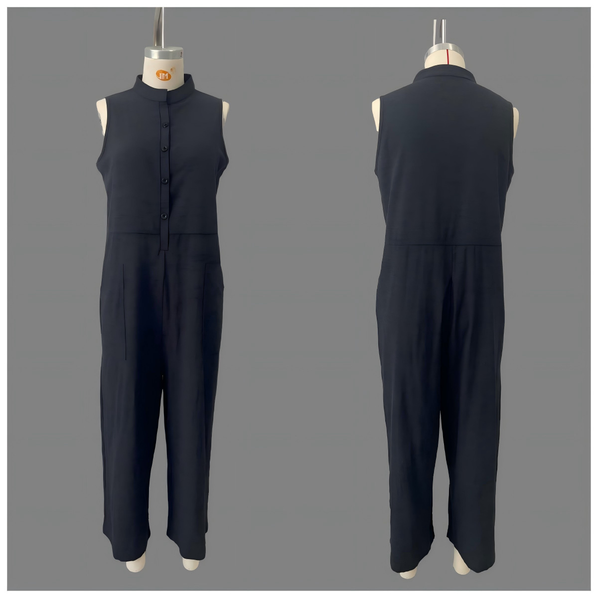 Women's Casual Sleeveless Stand Collar Pocket Jumpsuit