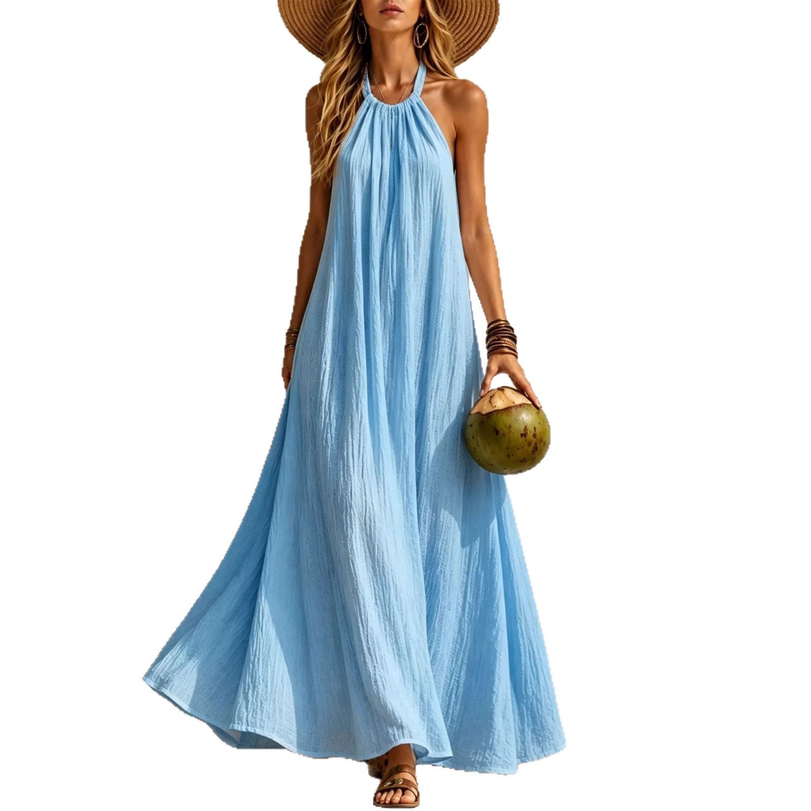 Women's Halter Neck Maxi Dress Loose A-Line Boho Beach Vacation Dress