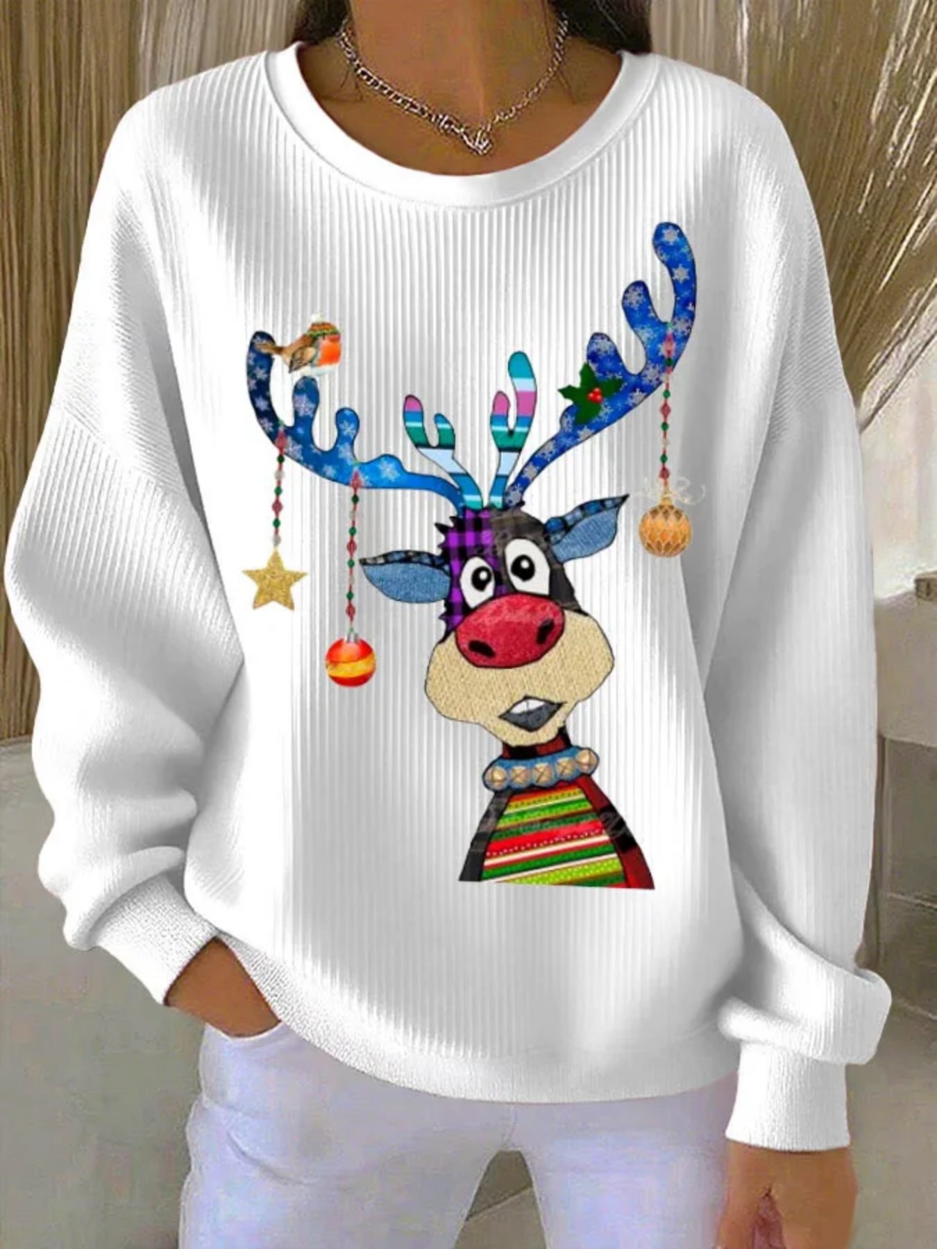 Christmas Print Crewneck Long Sleeve Pullover Sweatshirt