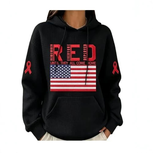 Women's Ribbon American Flag Print Casual Hoodie