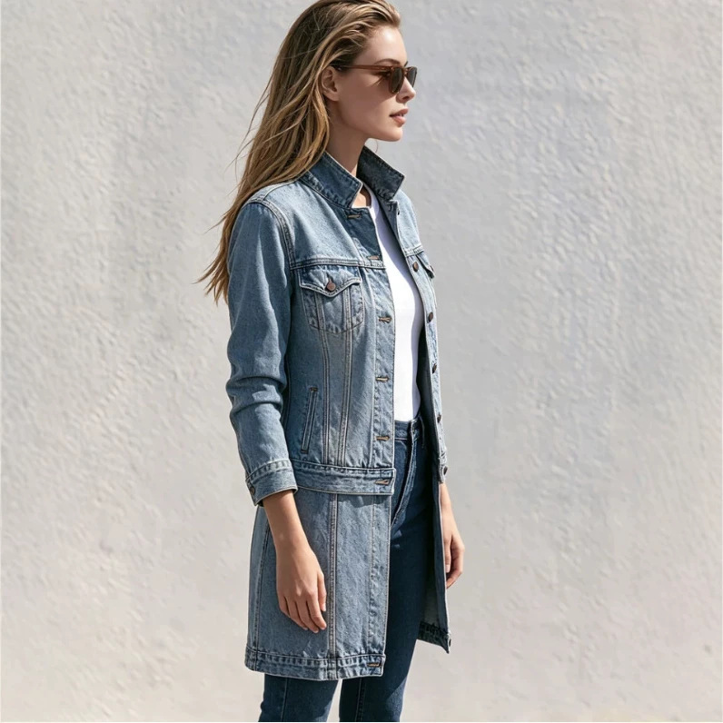 Retro Stand Collar Zip Washed Denim Blue Jacket