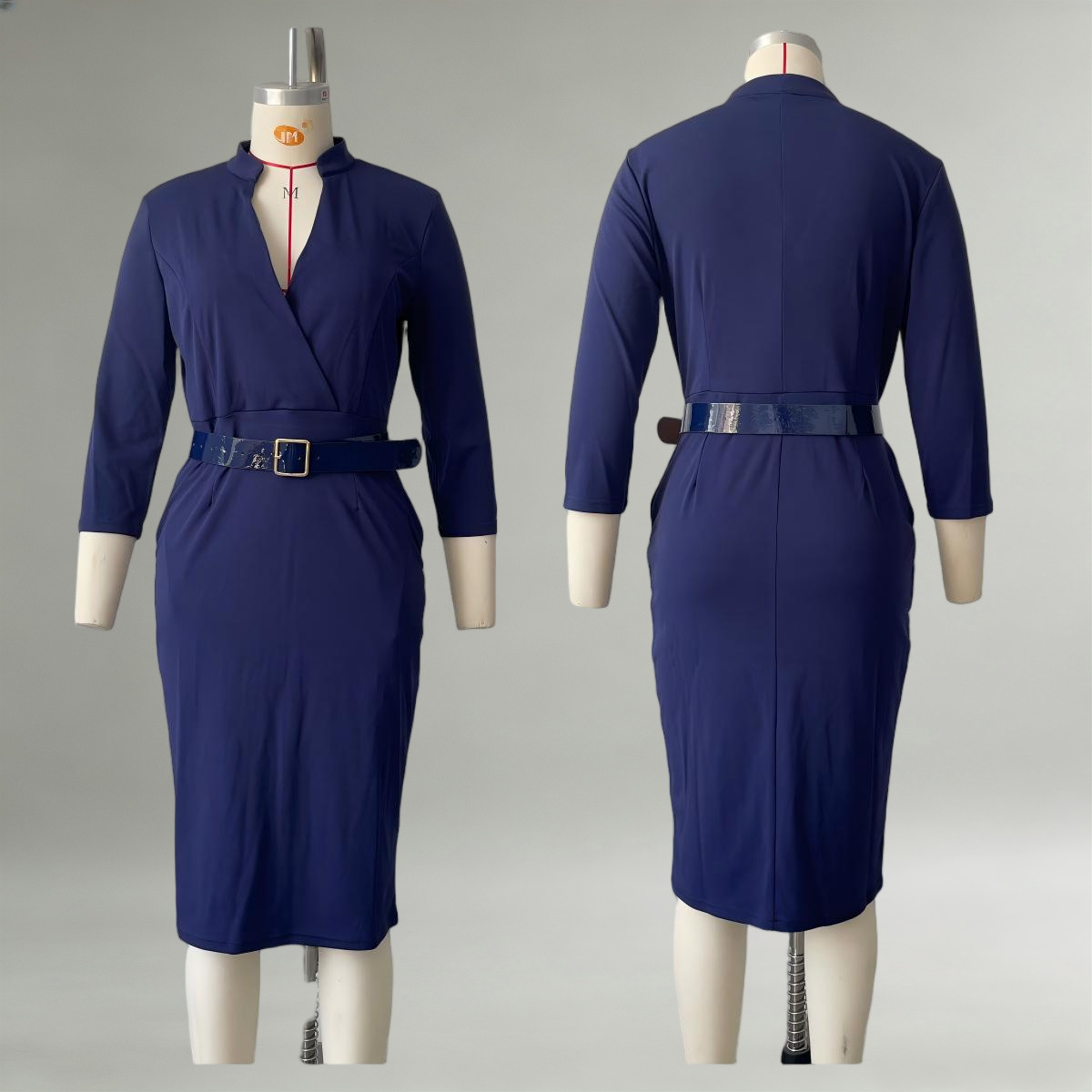 Women's V-Neck Waist-Cinched Long Dress