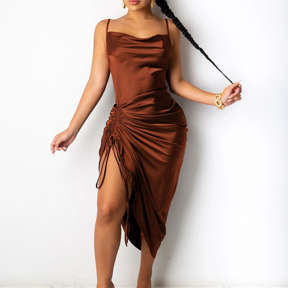 Women's Slim Fit Elegant Solid Color French Cami Dress