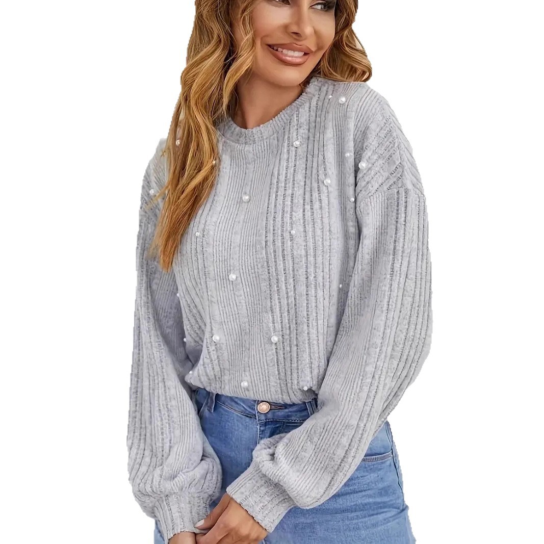 Women's Beaded Lantern Sleeve Knit Top