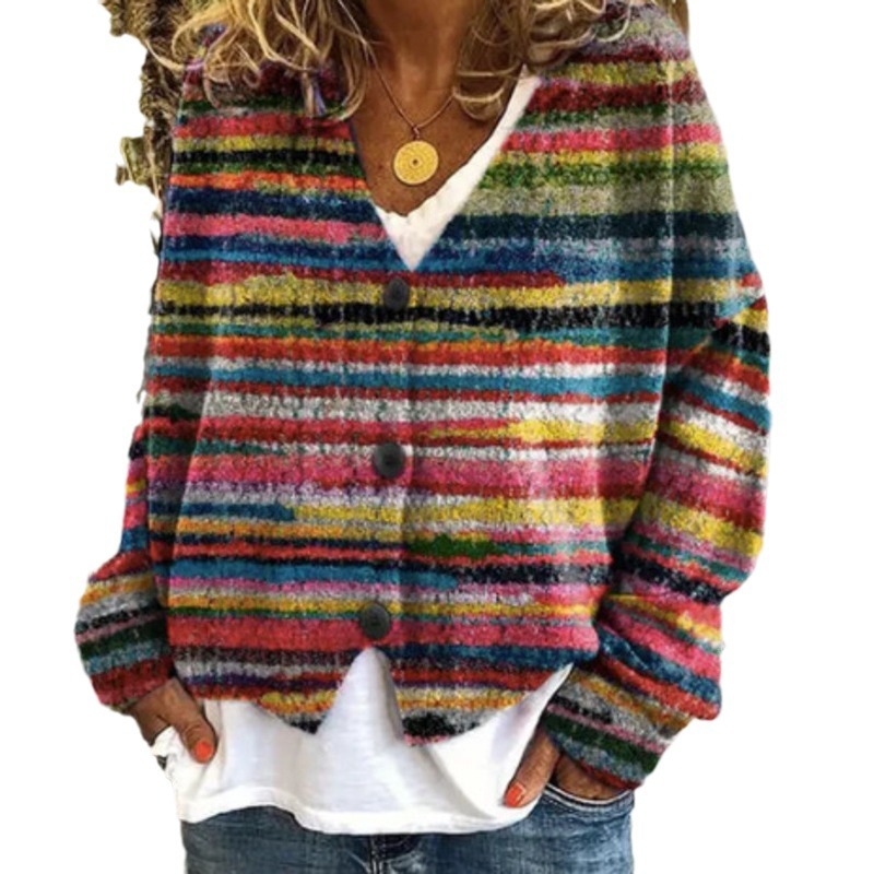 3D Print Rainbow Cardigan Soft Knit Casual Sweater