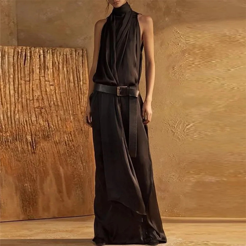 Women's Halter Sleeveless Bodycon Maxi Dress with Tie Straps