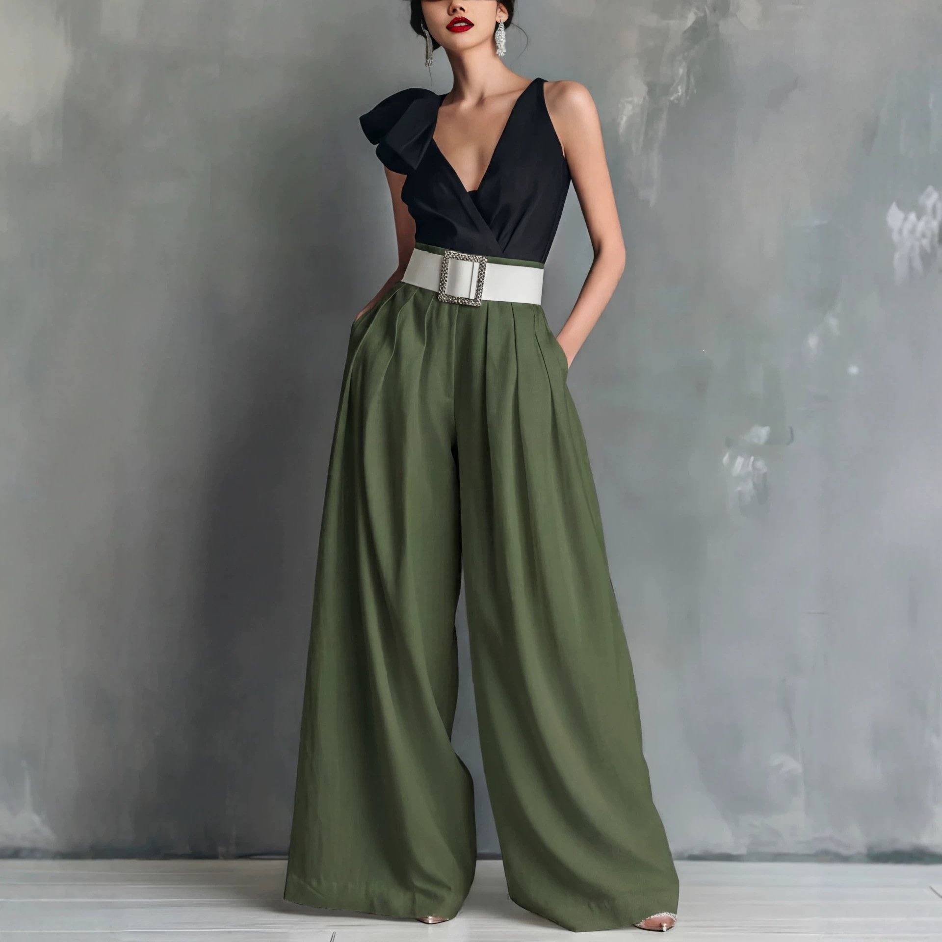 High-Waist Loose Straight-Leg Solid Color Pants for Work and Casual Wear, 10 Colors