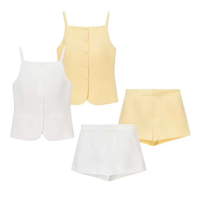 Women's Button-Front Cami and Mini Shorts Set