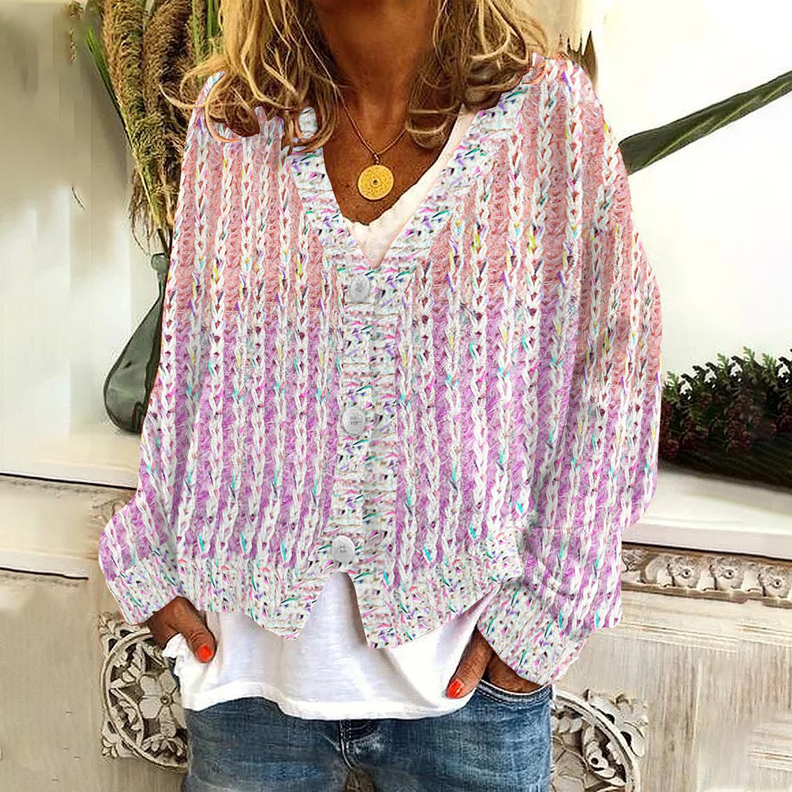 Printed Women's Cardigan Soft Knit Sweater Casual Poncho Coat