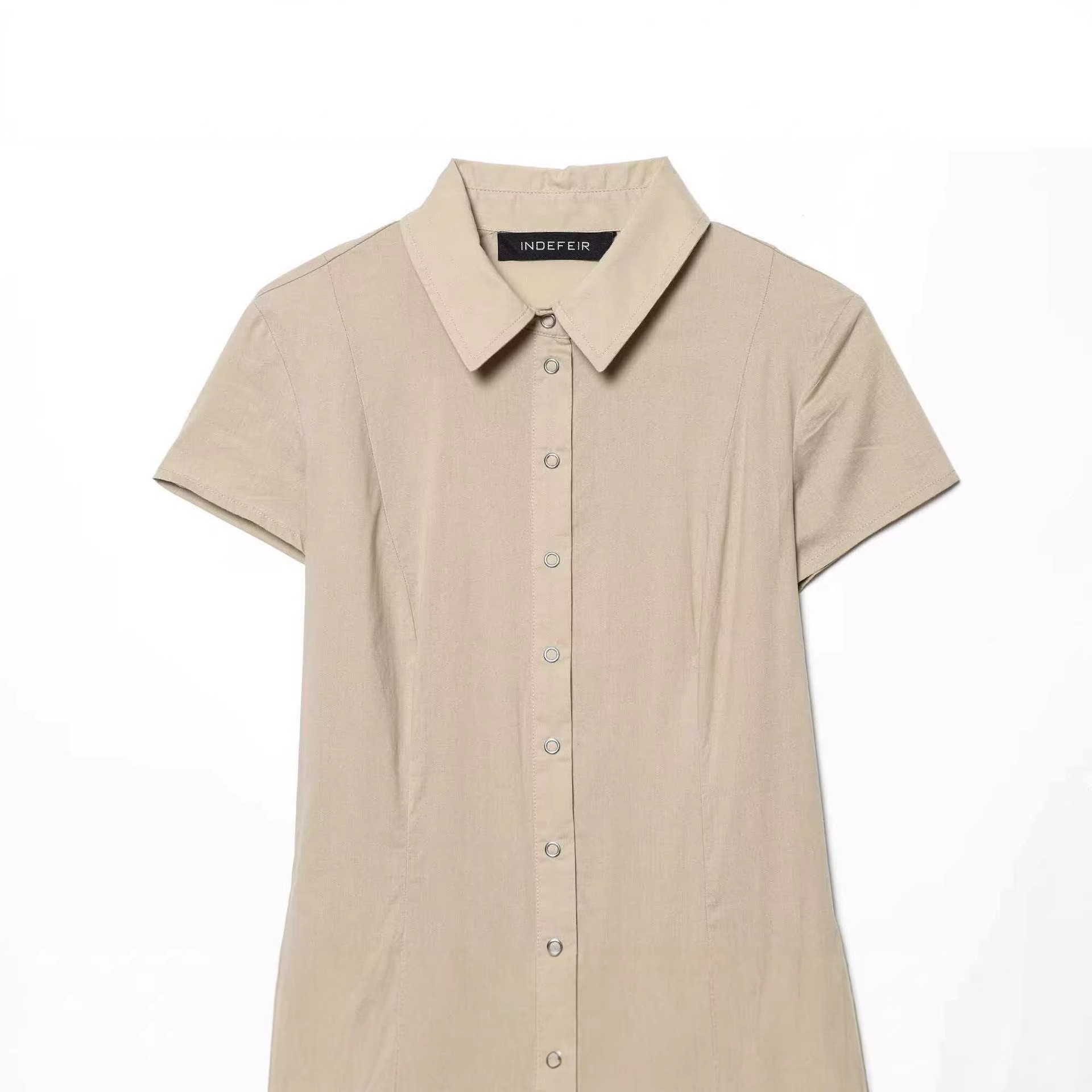Women's Slim Fit Single-Breasted Short Sleeve Dress