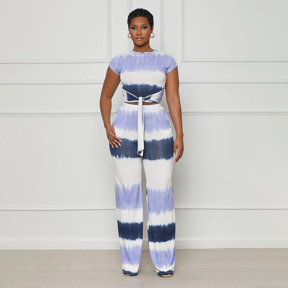 Women's Tie-Front Cutout Straight-Leg Gradient Pants Set