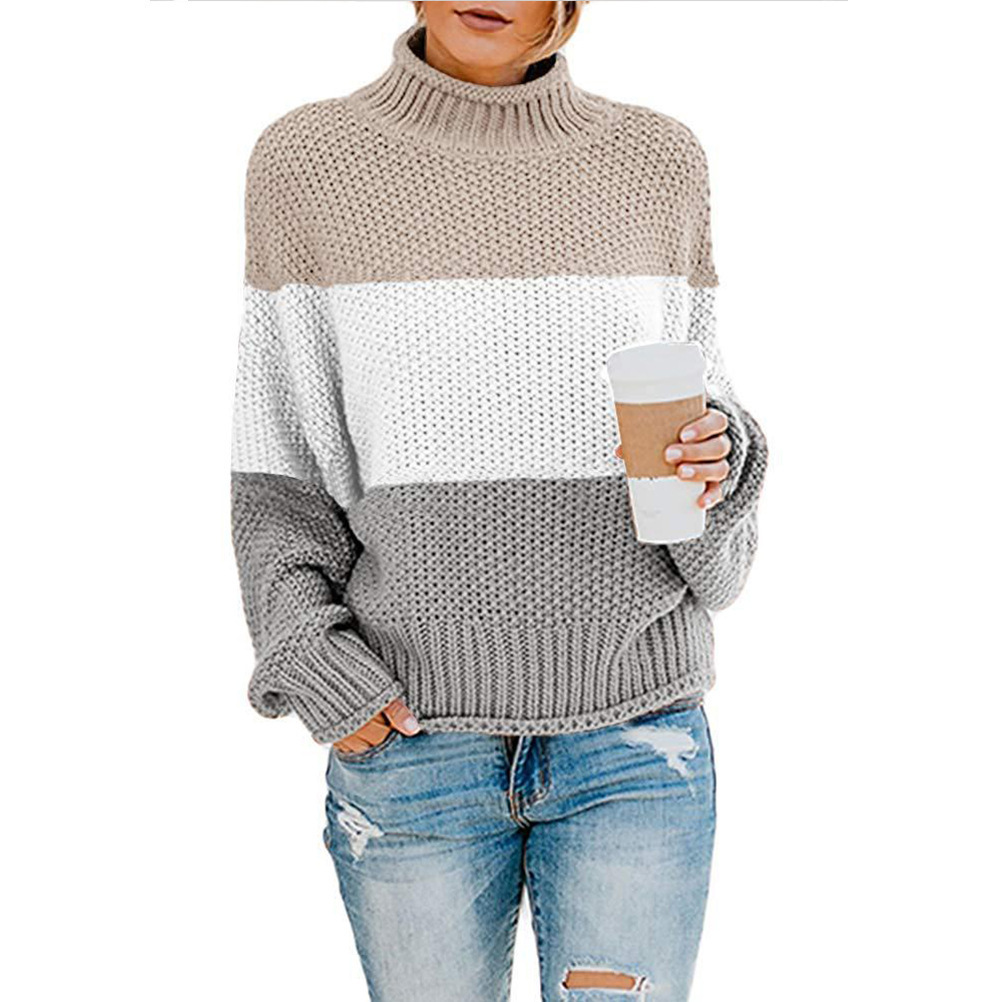 Color-Block Turtleneck Pullover Sweater