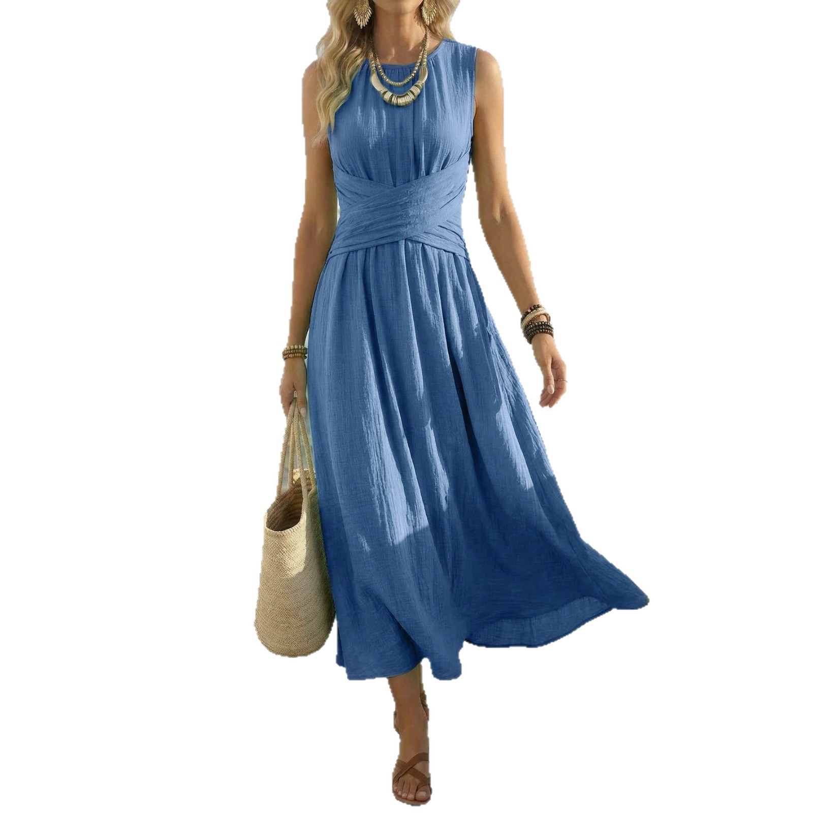 Sleeveless High-Waist A-Line Maxi Dress