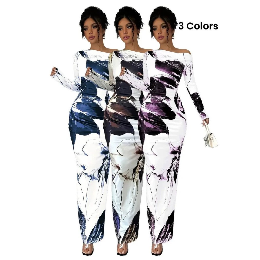 Off-Shoulder Floral Print Bodycon Long Dress