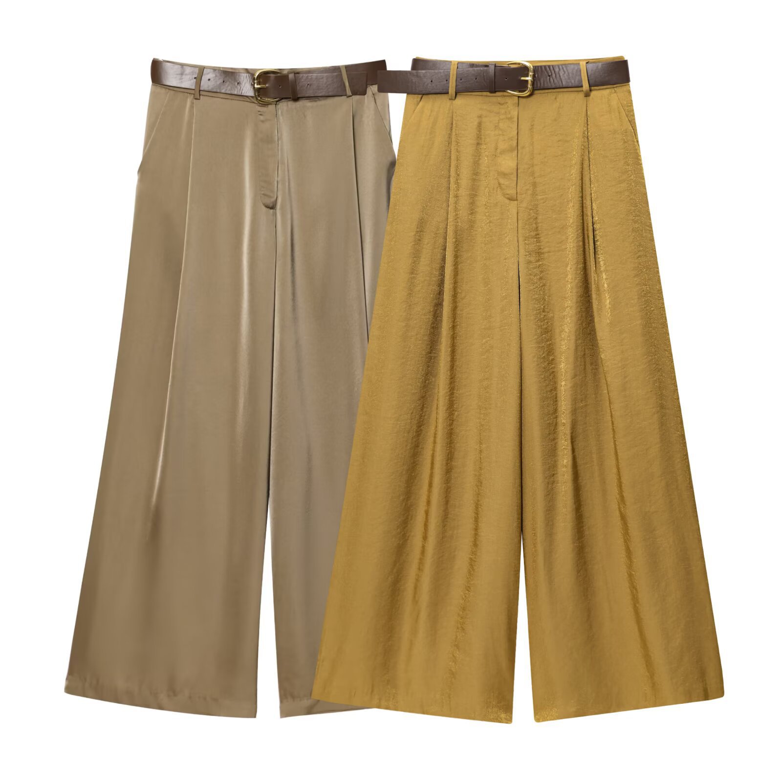 Women's Satin Wide-Leg Pants with Belt