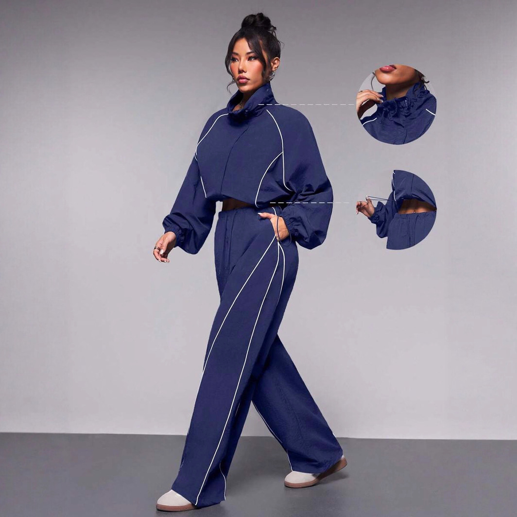 Women's Colorblock Drawstring Track Jacket and Pants Set