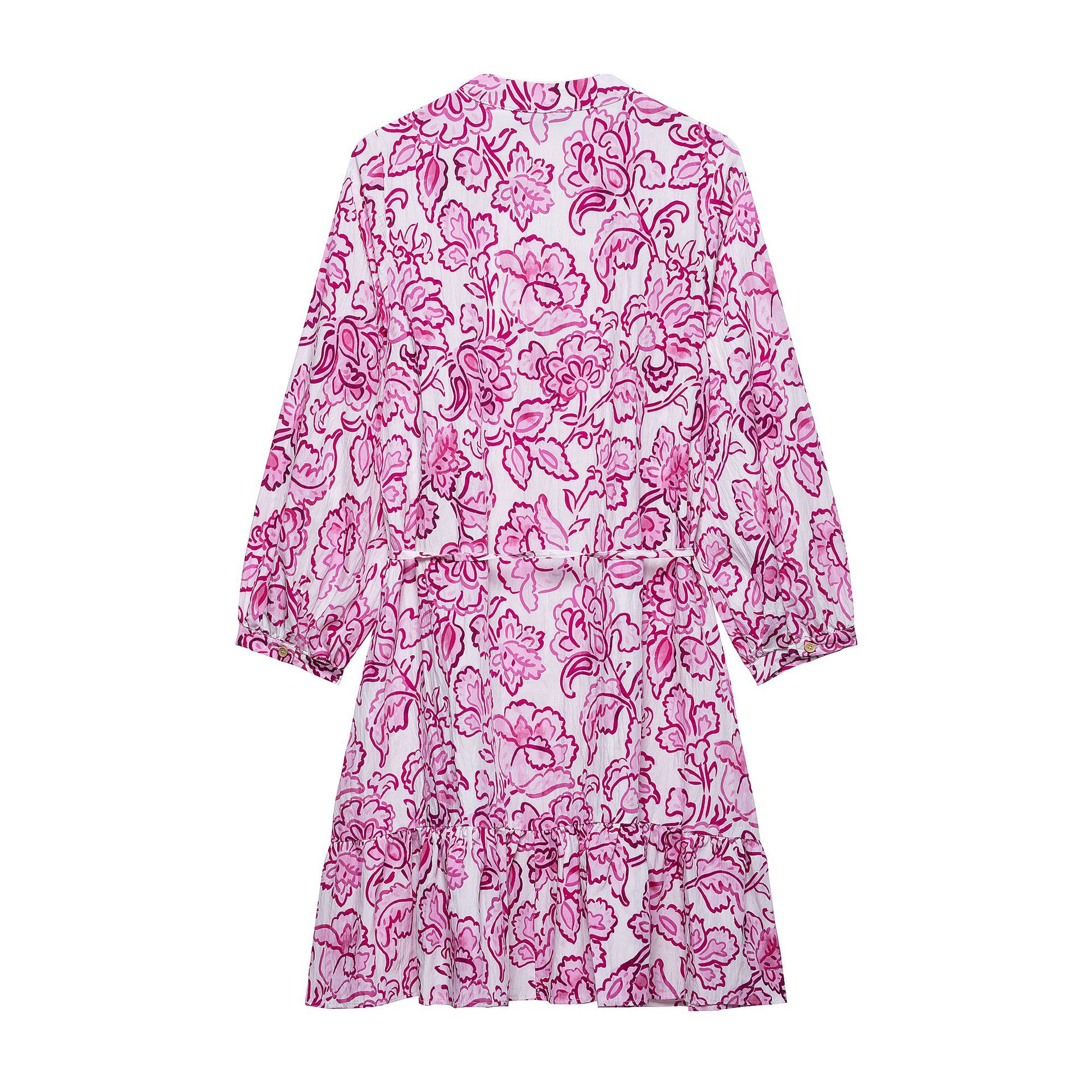 V-Neck Floral Print Tie-Waist A-Line Dress