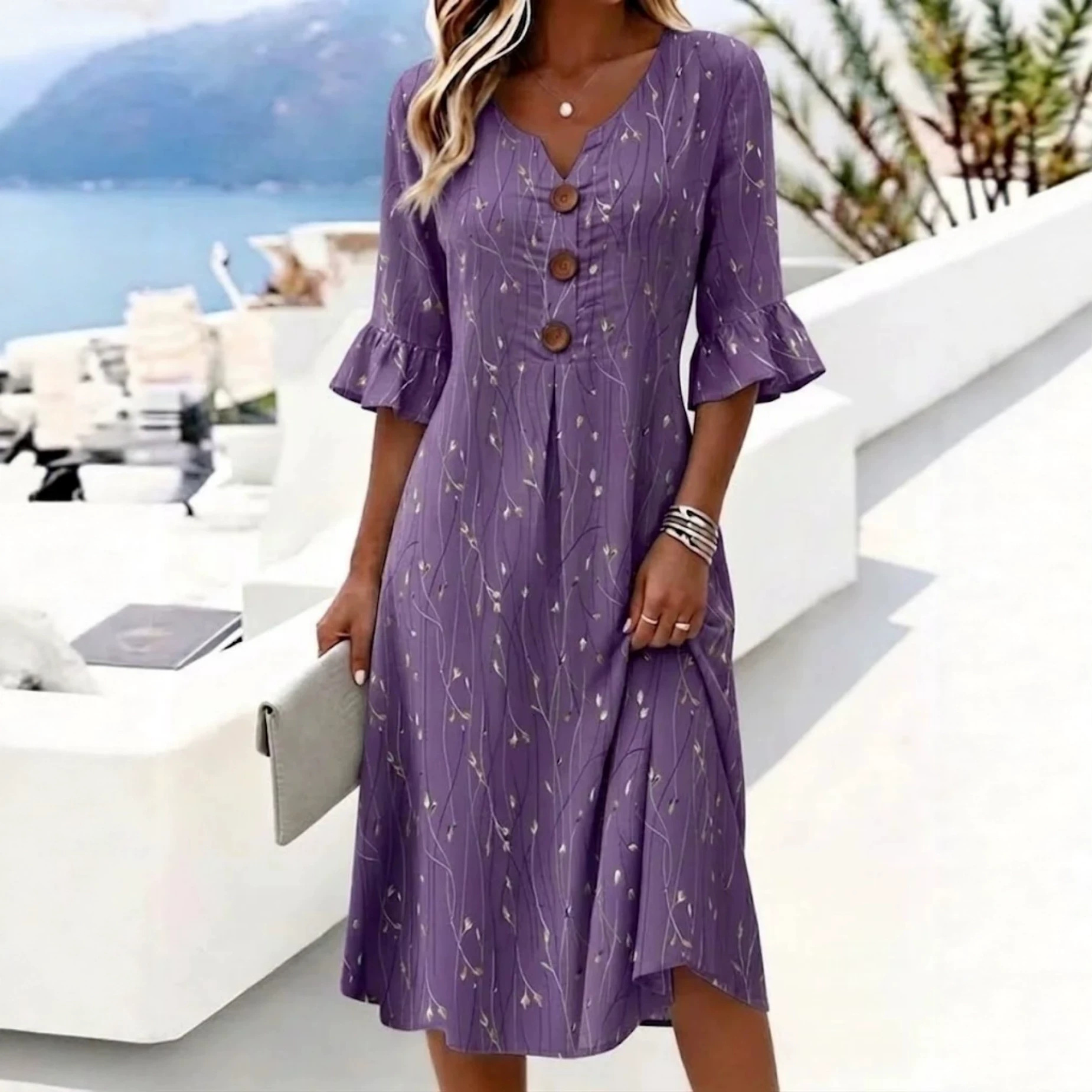 Women's Polka Dot Splash Print Button Dress Casual Short Sleeve