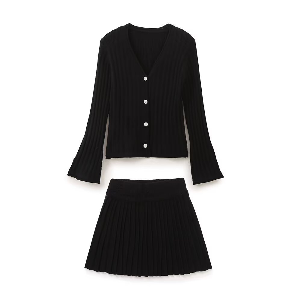 Women's Split Cuff Knit Top and Mini Skirt Set