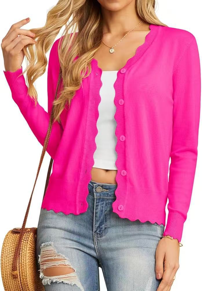 Lightweight Ruffle Trim Short Knit Cardigan