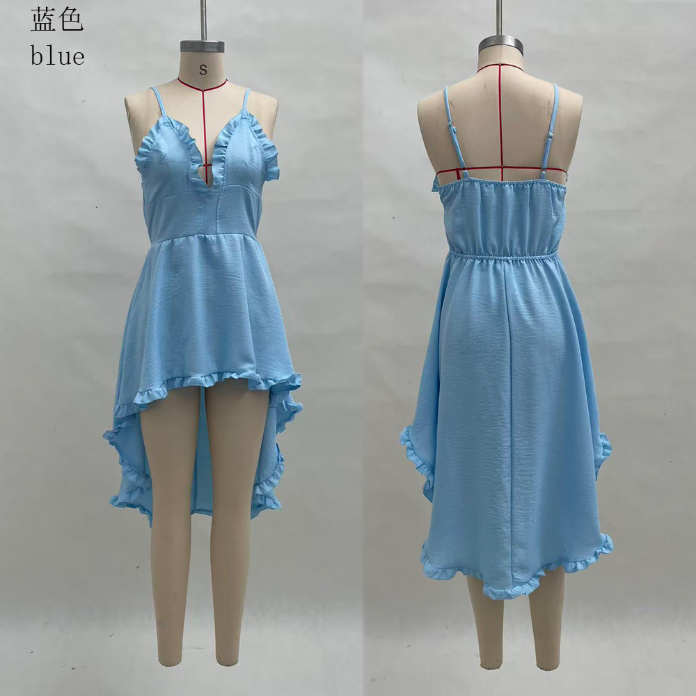 Women's Off-Shoulder Sleeveless Solid Mini Dress with Irregular Hem