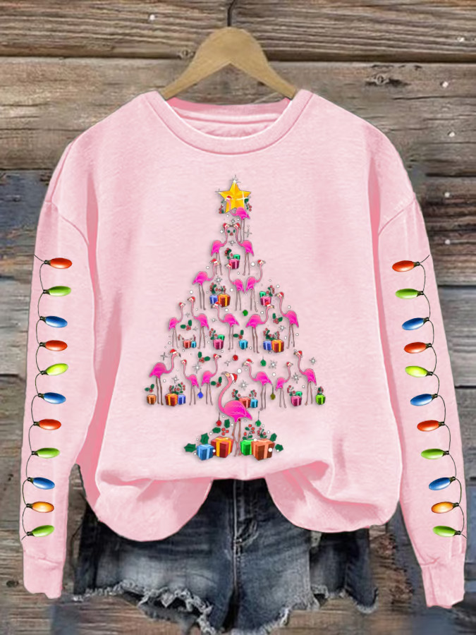 Women's Christmas Tree Print Crewneck Sweatshirt