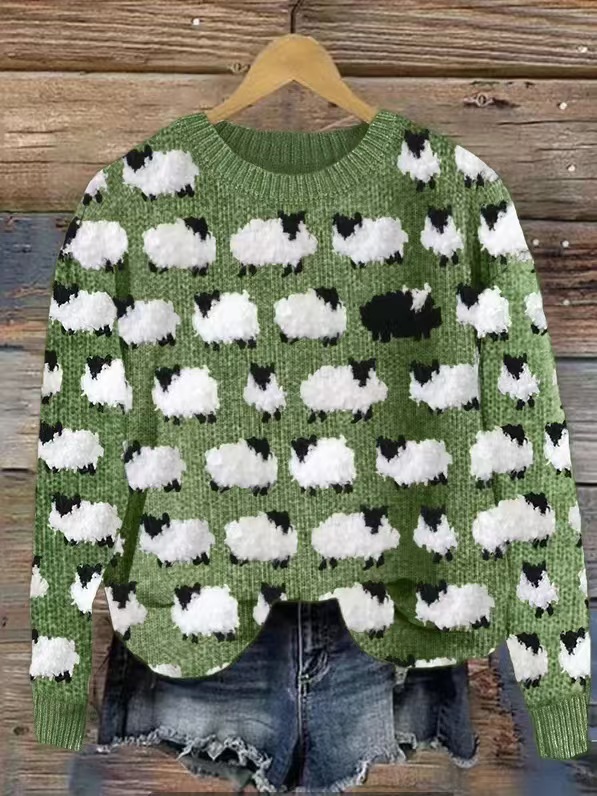 Women's Colorblock Crewneck Pullover Knit Sweater
