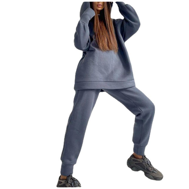 Women's Casual Two-Piece Sweatsuit Set Long Sleeve Solid Color