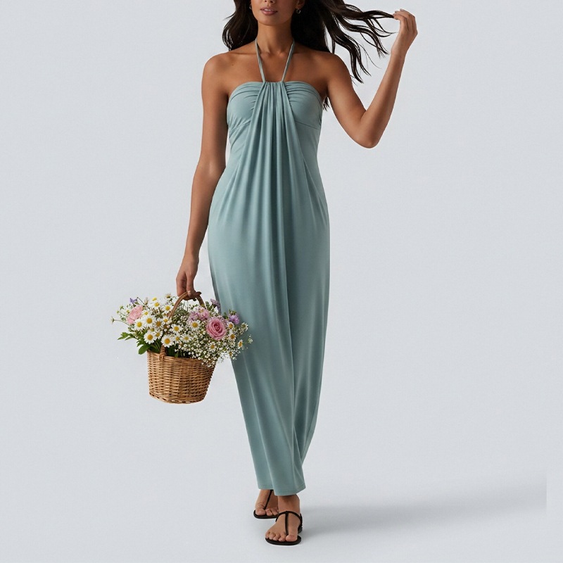 Women's Backless Ruched Tube Dress Solid Color Vacation