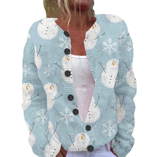 Women's Christmas Print Button Cardigan Sweater