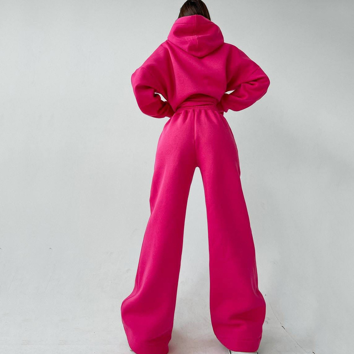 Women's Hooded Sweatshirt and Pants Set with Pockets