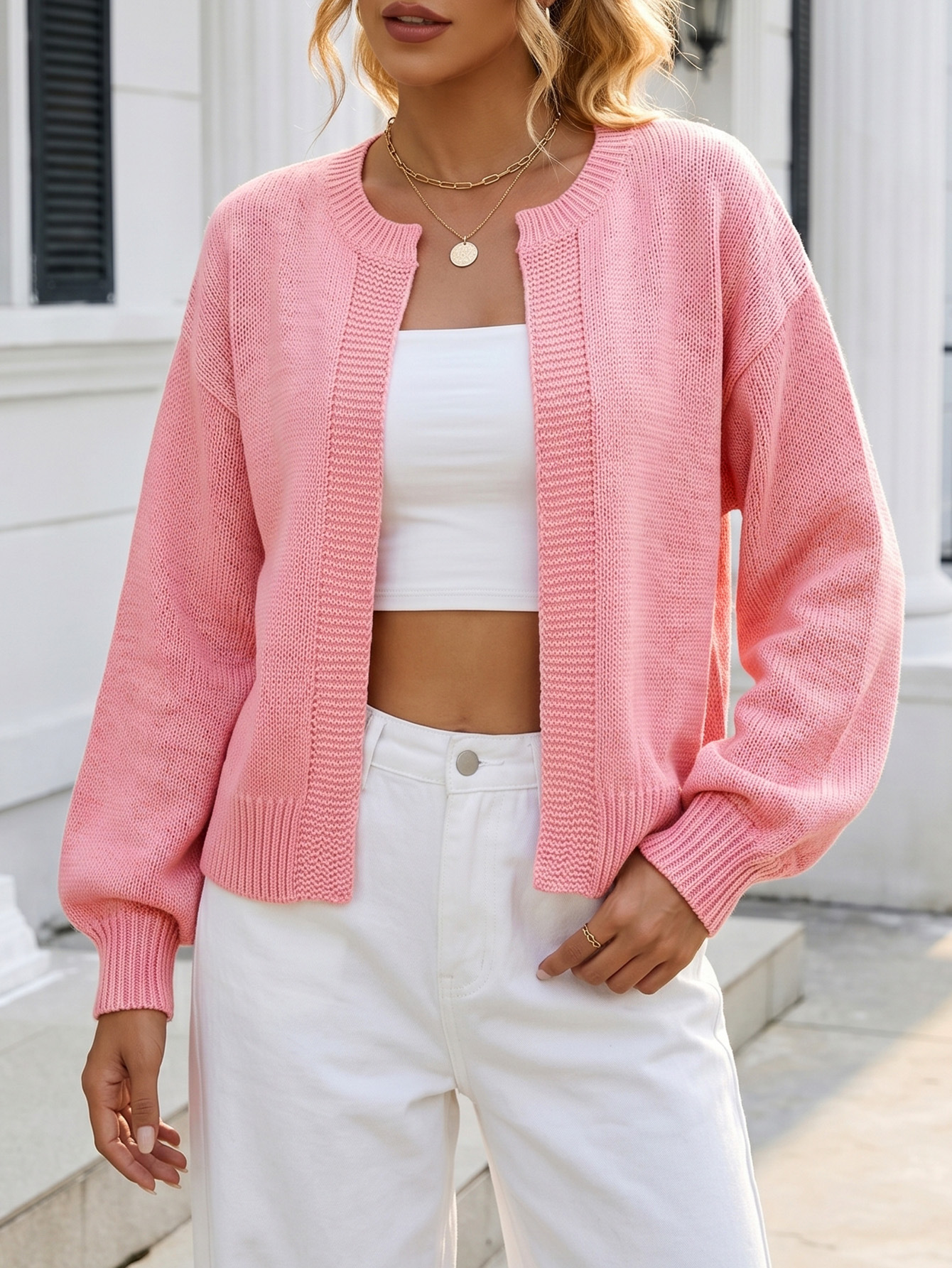 Women's Retro Relaxed Knit Cardigan Long Sleeve Open Front Sweater