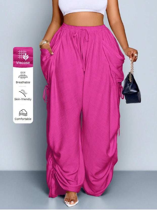 Women's Plus Size High Waist Harem Pants Cotton Linen Drawstring Big Pockets Vintage Punk