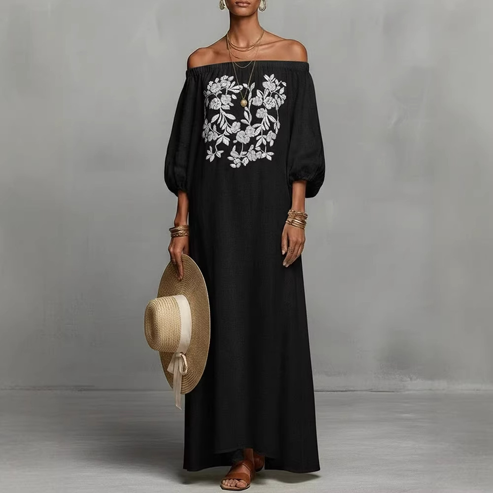 Floral Off-Shoulder A-Line Maxi Dress