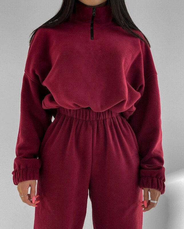 Women's Casual Loose Zip-Up Stand Collar Sweatshirt Two-Piece Set