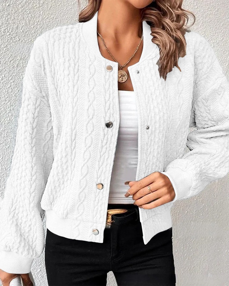 Women's Casual Jacquard Stand Collar Single-Breasted Bomber Jacket